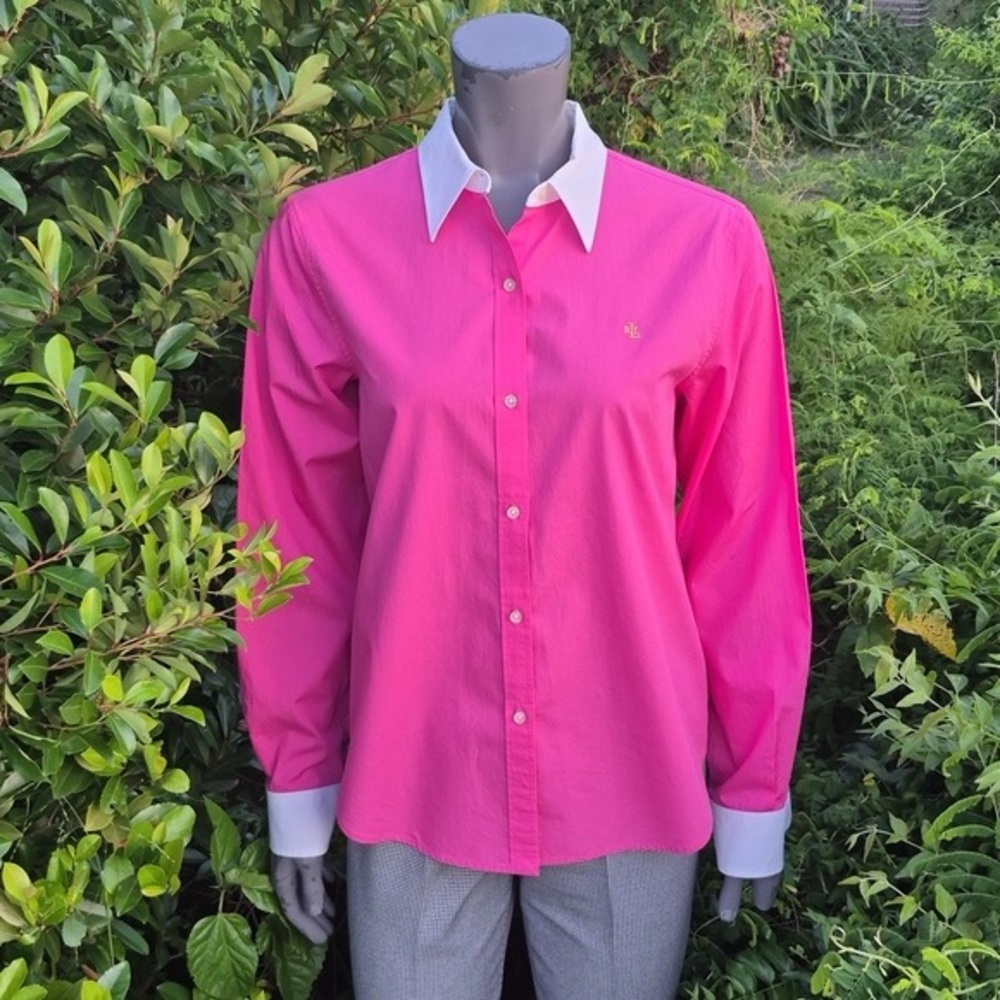 Lauren Ralph Lauren Vibrant Pink Crested Button Down
